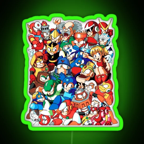 Mega Man 1 2 And 3 Robot Masters RGB Neon Sign