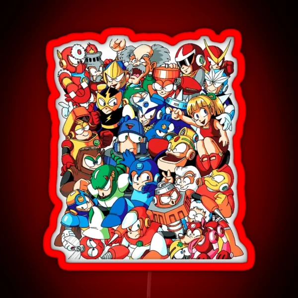 Mega Man 1 2 And 3 Robot Masters RGB Neon Sign