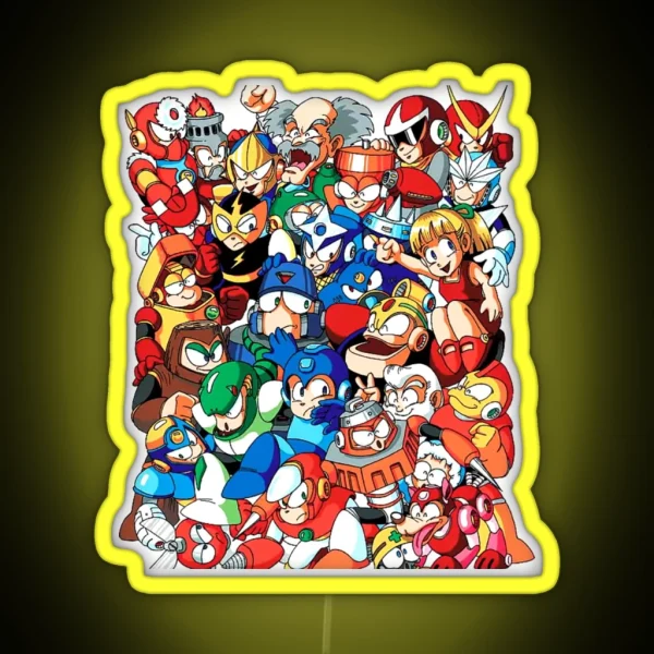 Mega Man 1 2 And 3 Robot Masters RGB Neon Sign