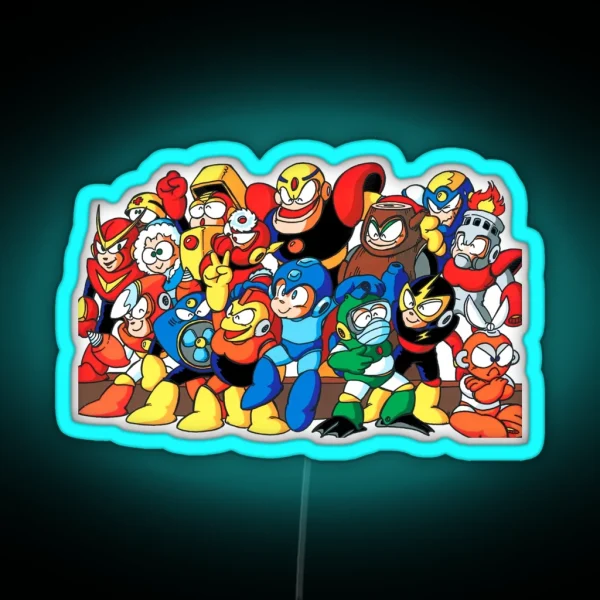 Mega Man 1 And 2 Robot Masters RGB Neon Sign