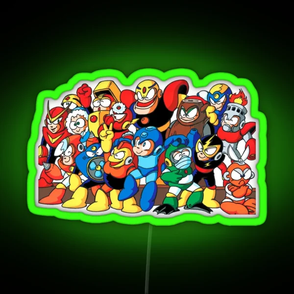 Mega Man 1 And 2 Robot Masters RGB Neon Sign