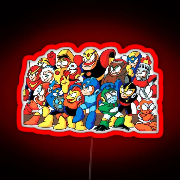 Mega Man 1 And 2 Robot Masters RGB Neon Sign