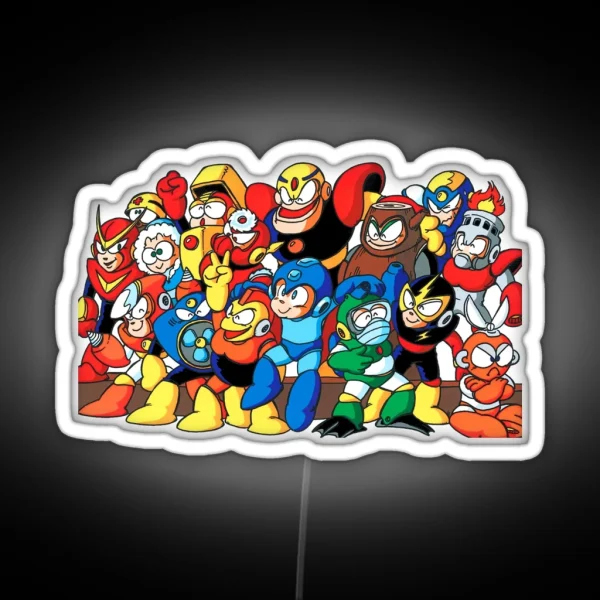 Mega Man 1 And 2 Robot Masters RGB Neon Sign