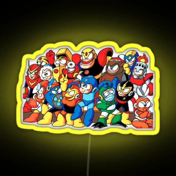 Mega Man 1 And 2 Robot Masters RGB Neon Sign