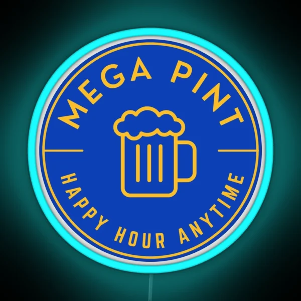 Mega Pint Happy Hour Anytime Yellow Minimalistic RGB Neon Sign