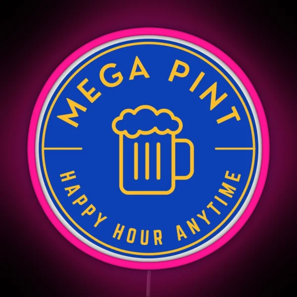 Mega Pint Happy Hour Anytime Yellow Minimalistic RGB Neon Sign