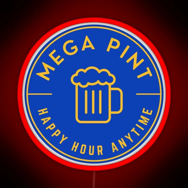 Mega Pint Happy Hour Anytime Yellow Minimalistic RGB Neon Sign