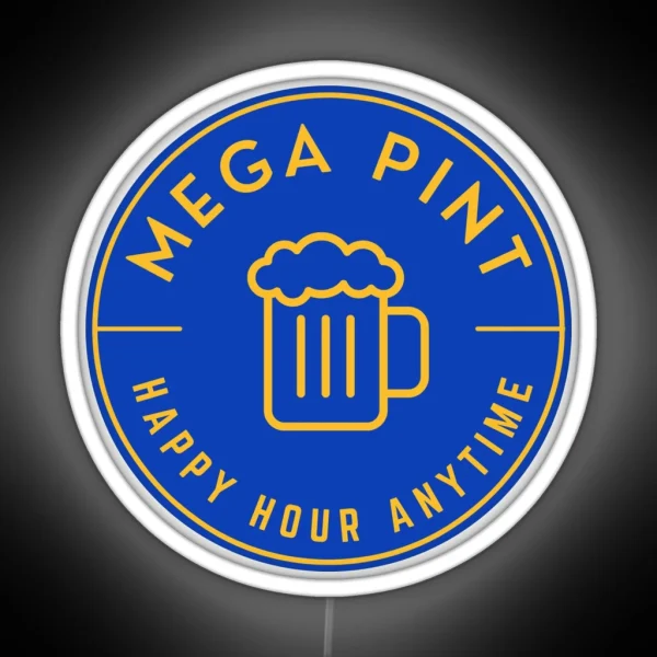 Mega Pint Happy Hour Anytime Yellow Minimalistic RGB Neon Sign