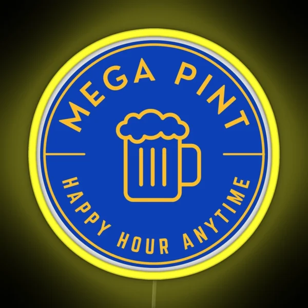 Mega Pint Happy Hour Anytime Yellow Minimalistic RGB Neon Sign