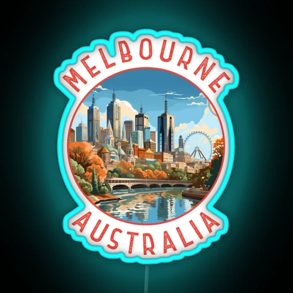 Melbourne Australia Retro Distressed Circle RGB Neon Sign