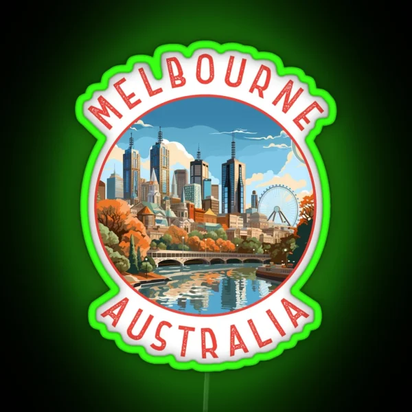 Melbourne Australia Retro Distressed Circle RGB Neon Sign