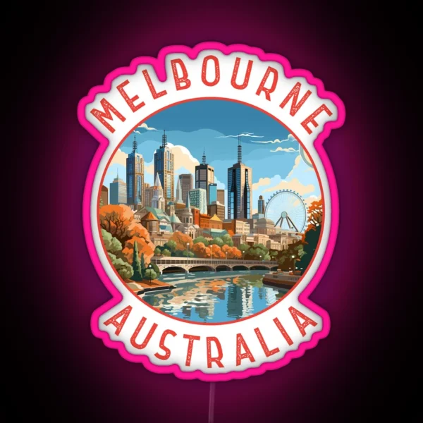 Melbourne Australia Retro Distressed Circle RGB Neon Sign