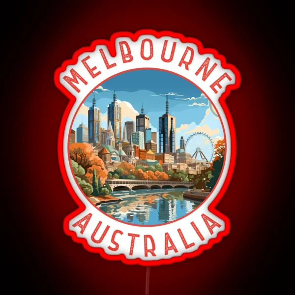Melbourne Australia Retro Distressed Circle RGB Neon Sign