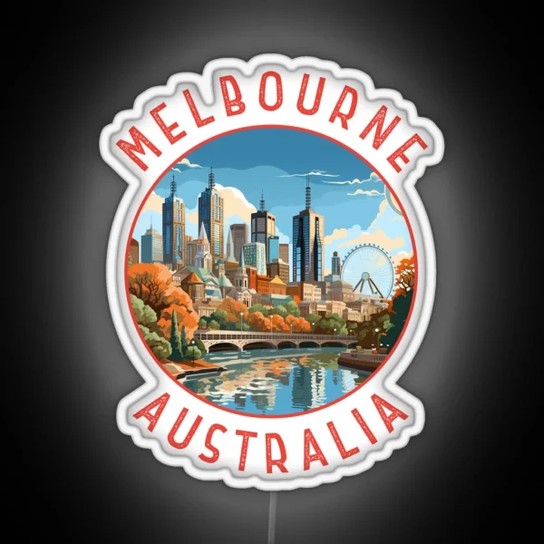 Melbourne Australia Retro Distressed Circle RGB Neon Sign