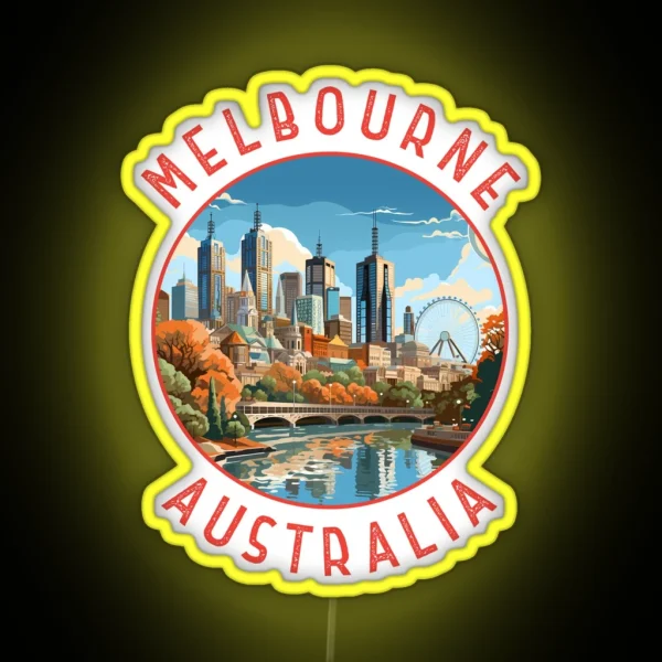 Melbourne Australia Retro Distressed Circle RGB Neon Sign