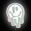 Vibrant, psychedelic acid smile neon sign with trippy color effects.