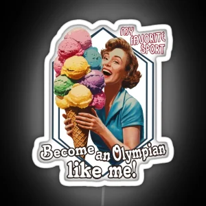 Meme Memes Meme Art Funny Memes Anti Sports Retro Ice Cream Light Olive Gray Background RGB Neon Sign