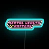 Empowering mental wellness with colorful Powerpuff Girls inspired neon decor accents