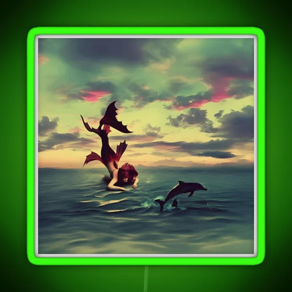 Mermaid And Dolphin Mermaidcore Fantasy Realm RGB Neon Sign