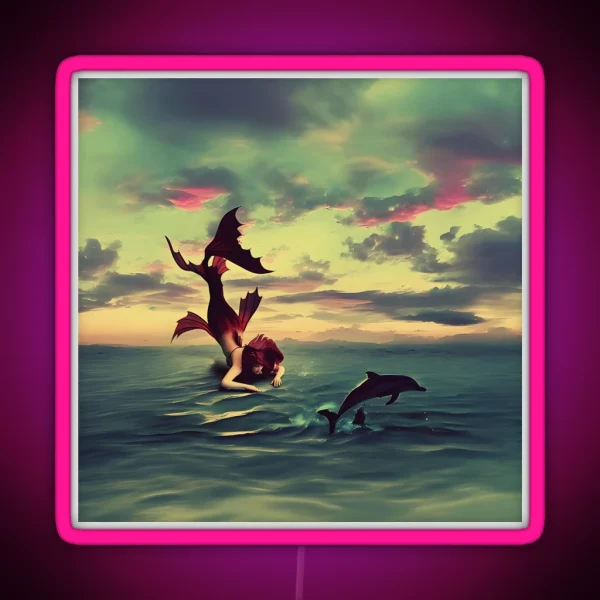 Mermaid And Dolphin Mermaidcore Fantasy Realm RGB Neon Sign