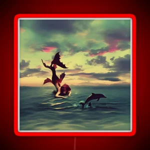 Mermaid And Dolphin Mermaidcore Fantasy Realm RGB Neon Sign