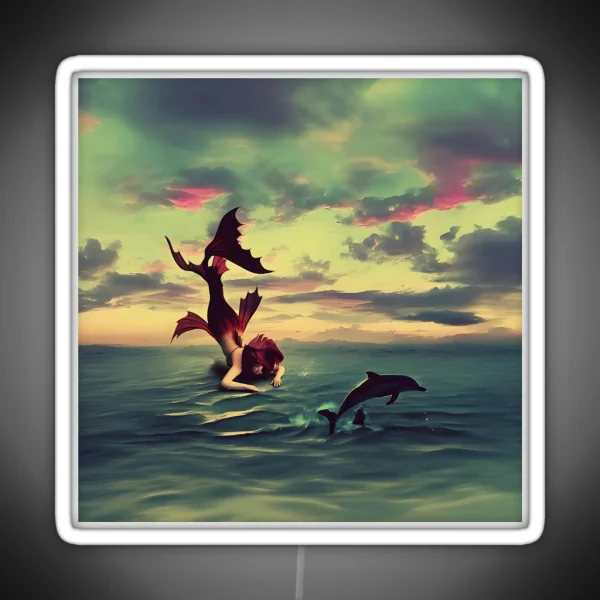 Mermaid And Dolphin Mermaidcore Fantasy Realm RGB Neon Sign
