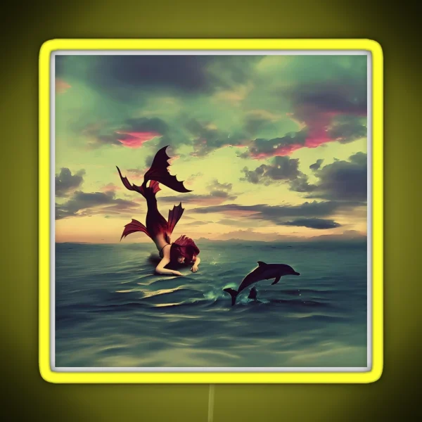 Mermaid And Dolphin Mermaidcore Fantasy Realm RGB Neon Sign