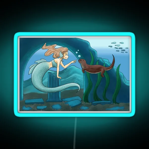 Mermaid And Otter Friend RGB Neon Sign