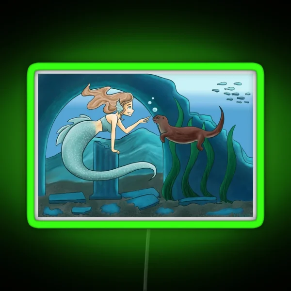 Mermaid And Otter Friend RGB Neon Sign