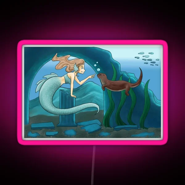 Mermaid And Otter Friend RGB Neon Sign