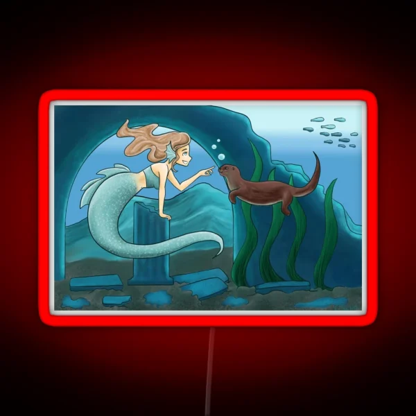Mermaid And Otter Friend RGB Neon Sign