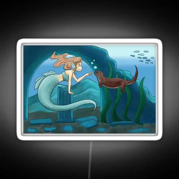 Mermaid And Otter Friend RGB Neon Sign