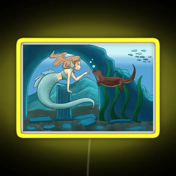 Mermaid And Otter Friend RGB Neon Sign