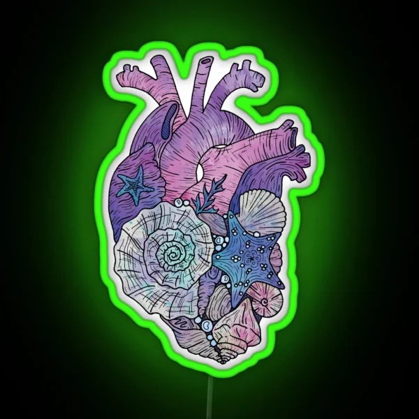 Mermaids Heart Ocean Inspired Illustration RGB Neon Sign