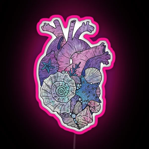 Mermaids Heart Ocean Inspired Illustration RGB Neon Sign