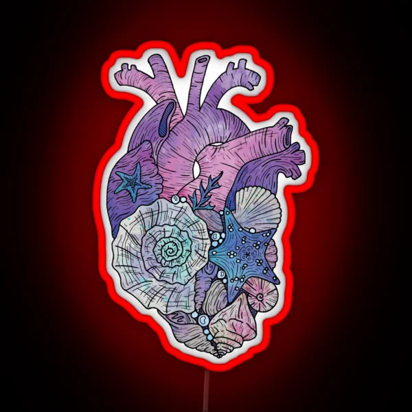 Mermaids Heart Ocean Inspired Illustration RGB Neon Sign