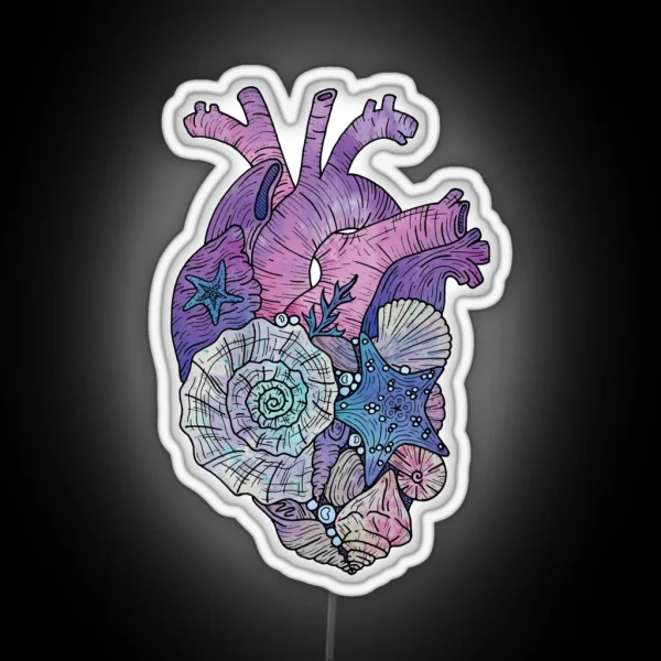 Mermaids Heart Ocean Inspired Illustration RGB Neon Sign