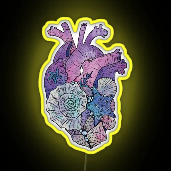 Mermaids Heart Ocean Inspired Illustration RGB Neon Sign