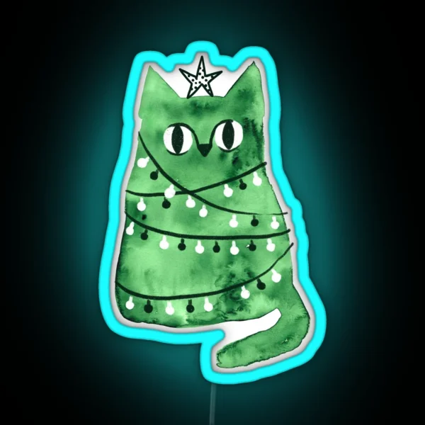 Merry Christmas And Happy New Year Tree Kitty RGB Neon Sign