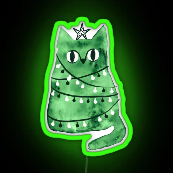 Merry Christmas And Happy New Year Tree Kitty RGB Neon Sign