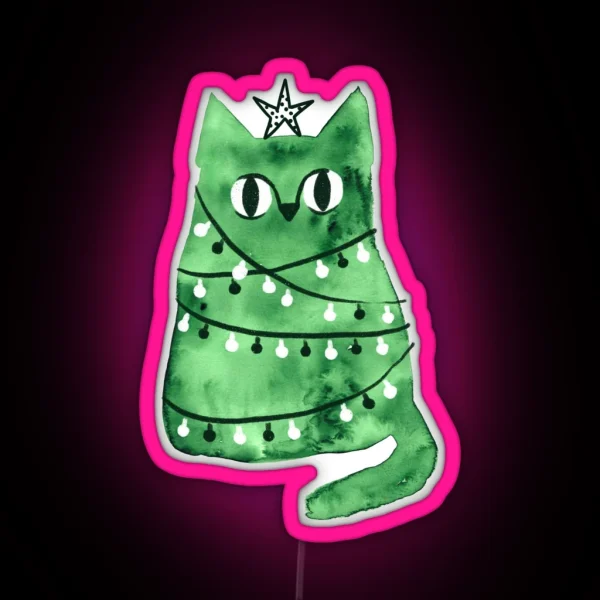 Merry Christmas And Happy New Year Tree Kitty RGB Neon Sign