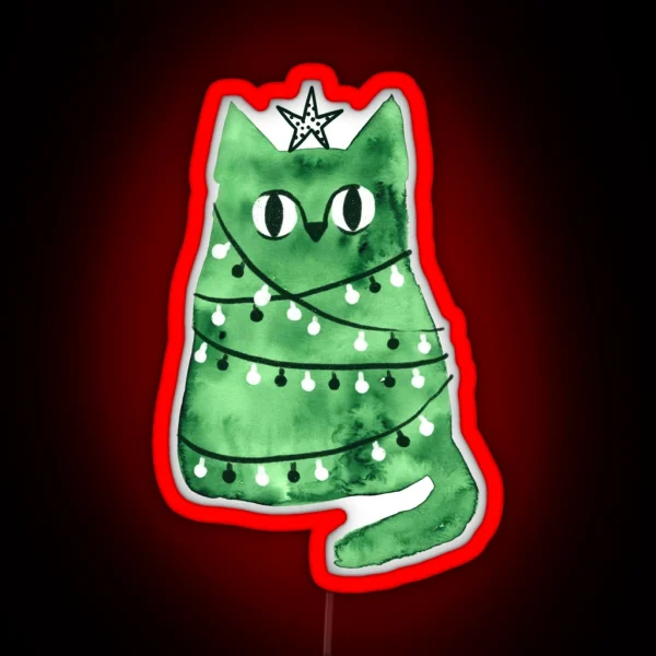 Merry Christmas And Happy New Year Tree Kitty RGB Neon Sign