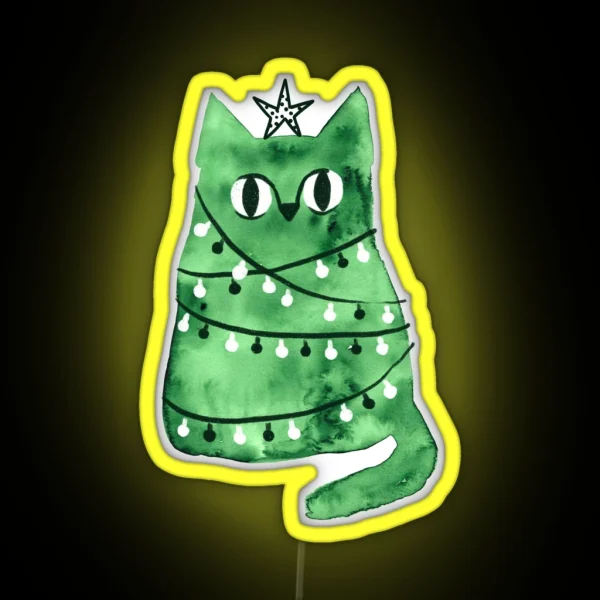 Merry Christmas And Happy New Year Tree Kitty RGB Neon Sign