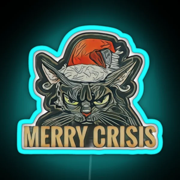 Merry Crisis Cat RGB Neon Sign