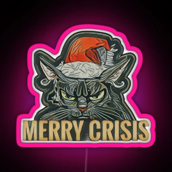 Merry Crisis Cat RGB Neon Sign