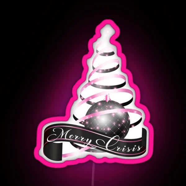 Merry Crisis Elegant Black And Pink Metallic Christmas Greetings RGB Neon Sign