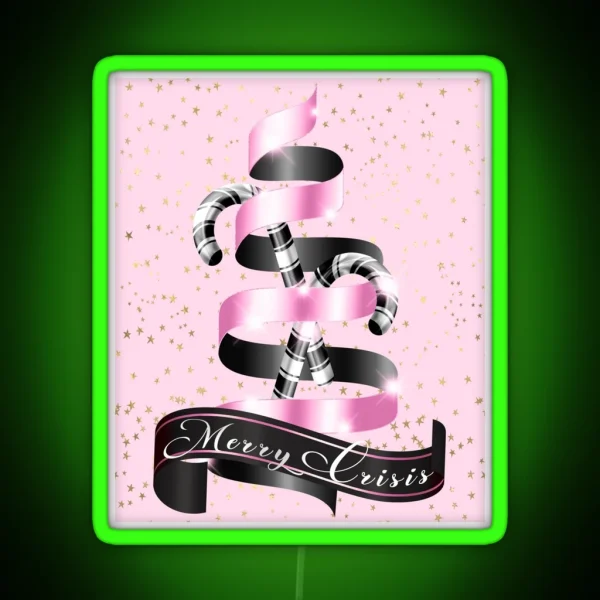 Merry Crisis Elegant Black And Pink Metallic Christmas Ribbon And Candytree RGB Neon Sign