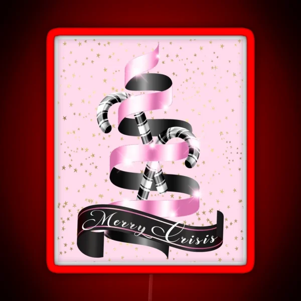 Merry Crisis Elegant Black And Pink Metallic Christmas Ribbon And Candytree RGB Neon Sign