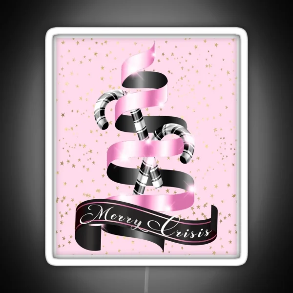 Merry Crisis Elegant Black And Pink Metallic Christmas Ribbon And Candytree RGB Neon Sign