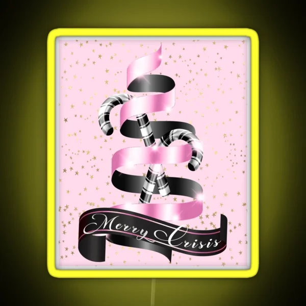 Merry Crisis Elegant Black And Pink Metallic Christmas Ribbon And Candytree RGB Neon Sign